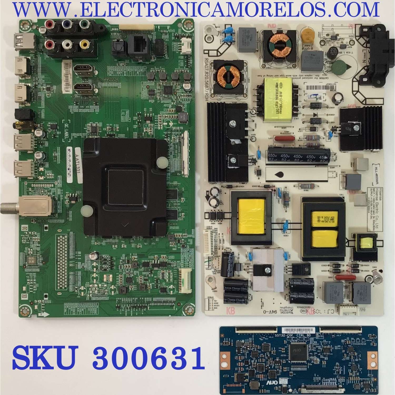 KIT DE TARJETAS PARA TV HISENSE / MAIN 213326 / RSAG7.820.6715/ROH / FUENTE 207308 / RSAG7.820.5687/ROH / T-CON 5543T10C02 / 55T32-COF CTRL BD / PANEL HD426K3U51-T1/S3/GM/ROH / MODELO 43H7050D / 43h7c